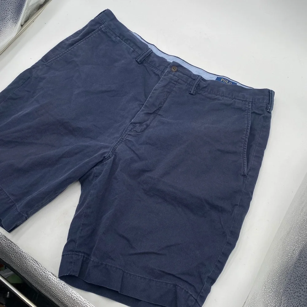 Polo Ralph Lauren Stretch Classic Fit Chino Shorts Mens 38 Navy Blue Distressed